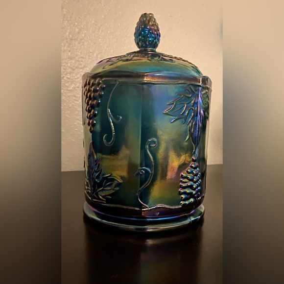 Vintage Indiana Carnival Glass Harvest Grapes Canister Jar